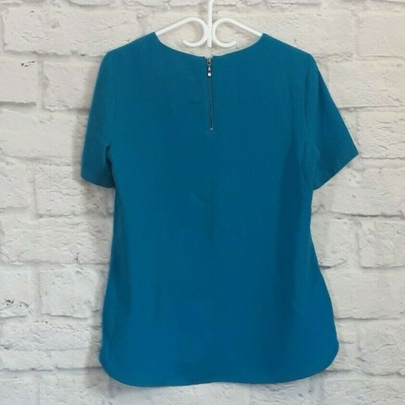 Dunnes Aqua Zip Back Beaded Short Sleeve Top - Picture 2 of 7